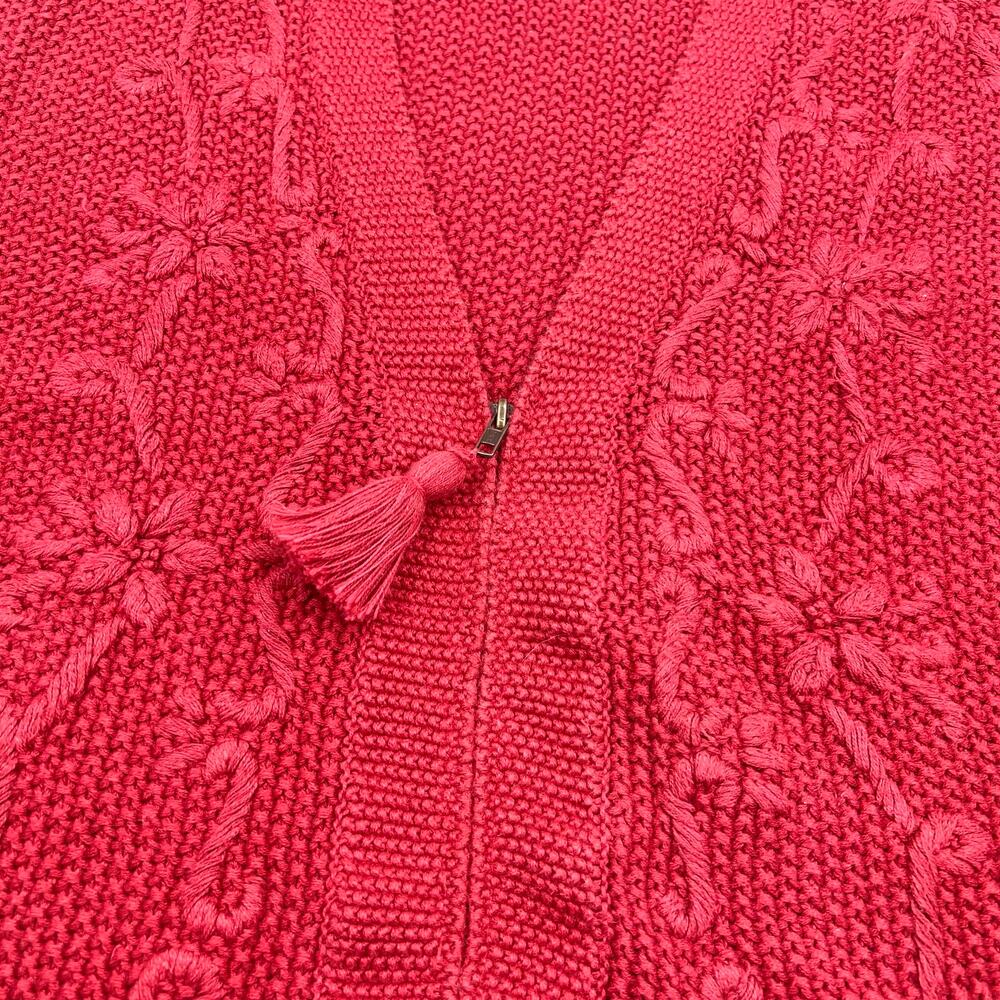 New York Style Womens VTG Heavyweight Embroidered Cottagecore Zip Cardigan Sz L - Picture 2 of 10